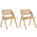 Folding Dining Chairs Set of 2, Wooden Folding Chair with Rattan Backrest & Seat, Sturdy Rubber Wood Frame, Armless