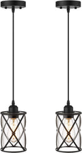 Glass Pendant Lights Kitchen Island 2 Pack, Black Mini Pendant Light with Clear Glass, Farmhouse Industrial Cage