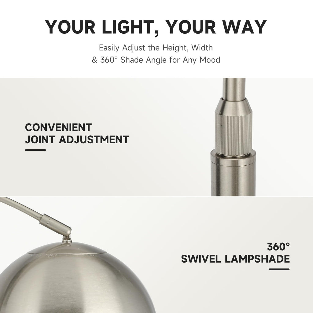 Inspired Arco Style Modern Floor Lamp, Brushed Nickel Arc Floor Lamp with LED Bulb, Marble Base Contemporary Tall Lamp Couch Sofa