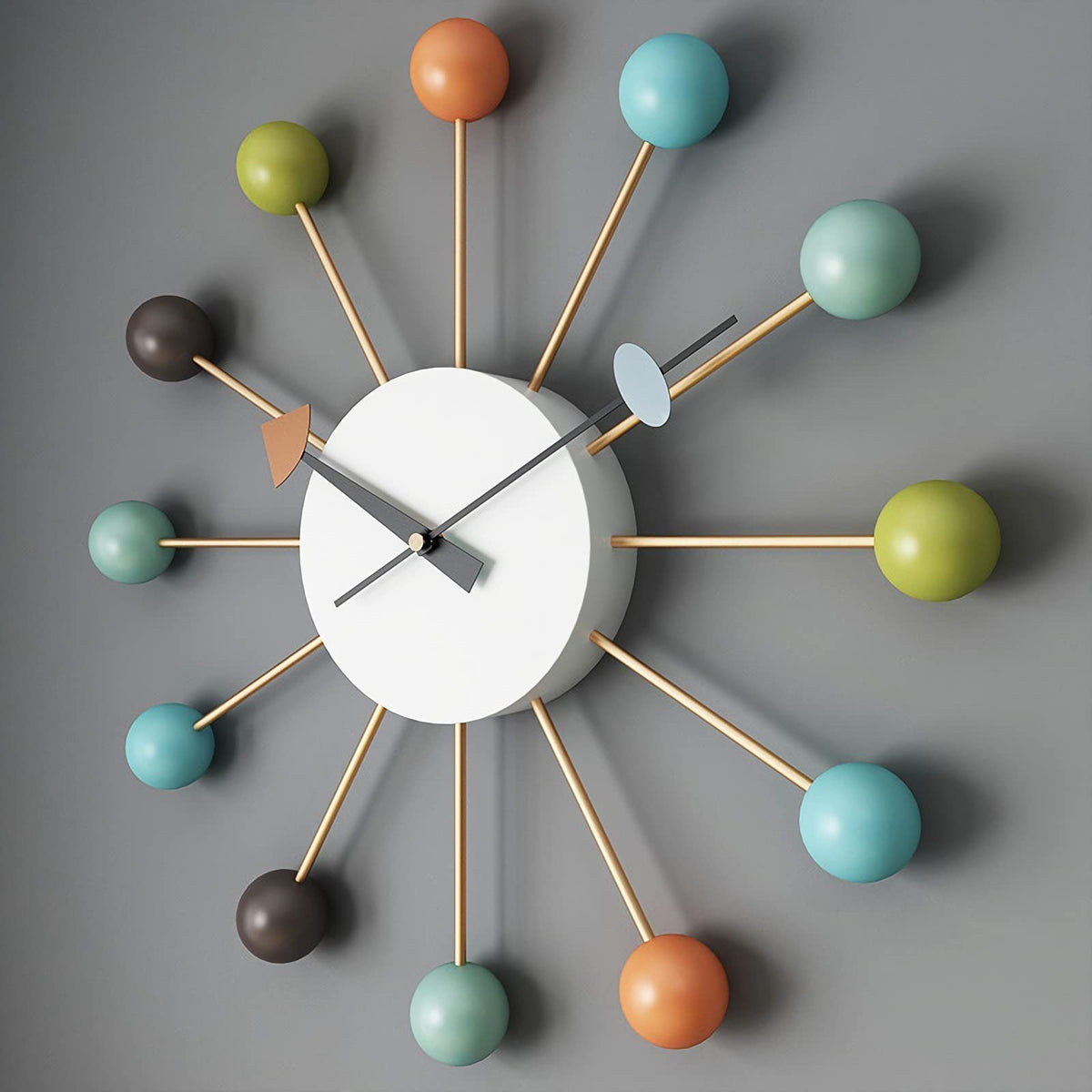 Inspired Nelson Style Mid Century Quartz Modern Wall Ball Clock Retro Multicolor Large