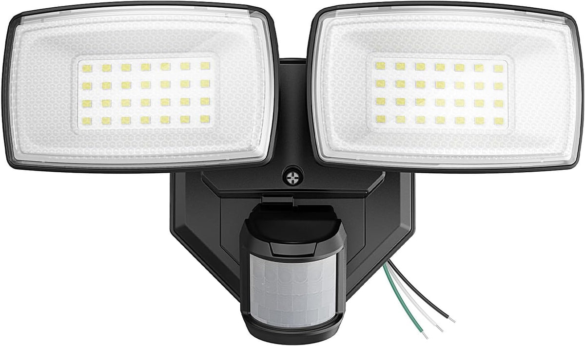32W 2 Head Motion Sensor Outdoor Lights, 3200LM 6500K LED Security Light Hardwired, Dusk to Dawn, Motion Detector