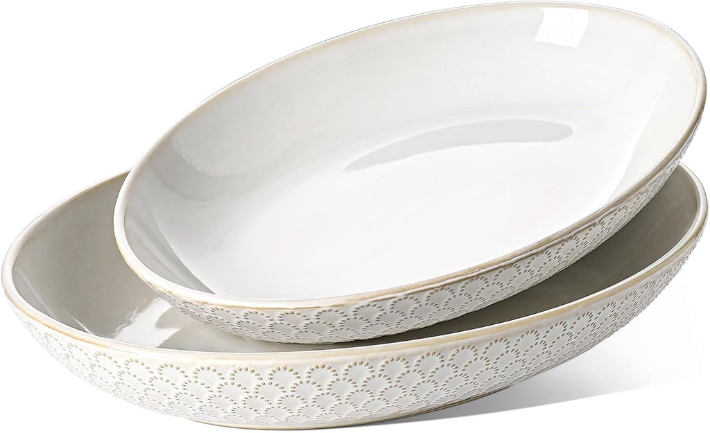 Ceramic Serving Bowls Set of 2, Large Serving Dishes for Entertaining, 11.8 & 13.7 Inch Oval Serving platter, Salad