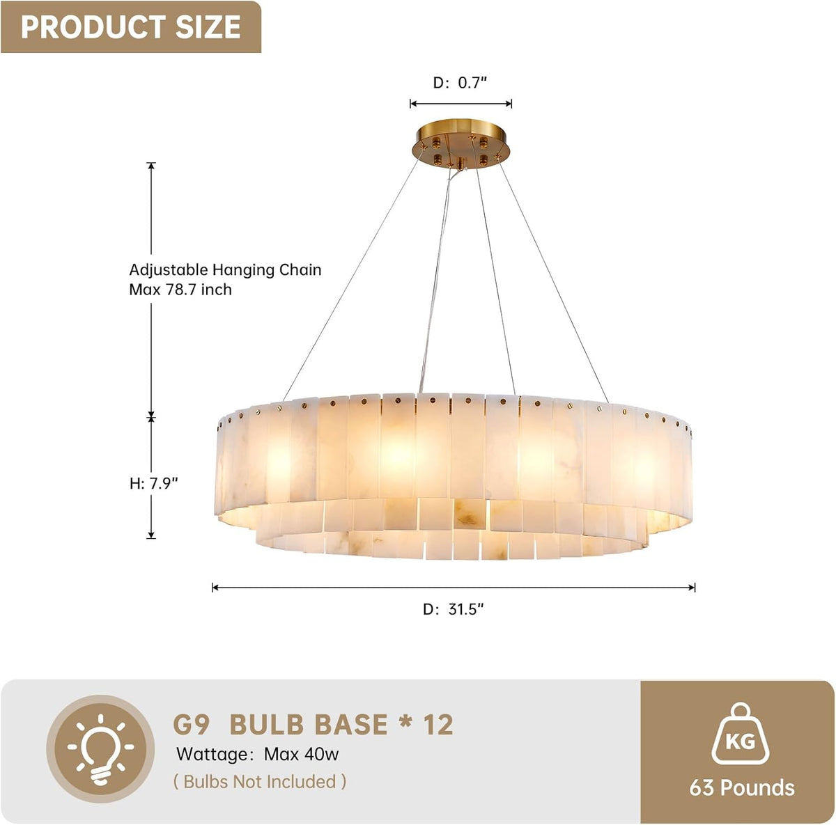 Inspired Alabaster Style 31.5" D Alabaster Morden Chandeliers for Dining Room 12 Lights Round Pendant Light Fixture Kitchen Island Entryway Living Room,Brass