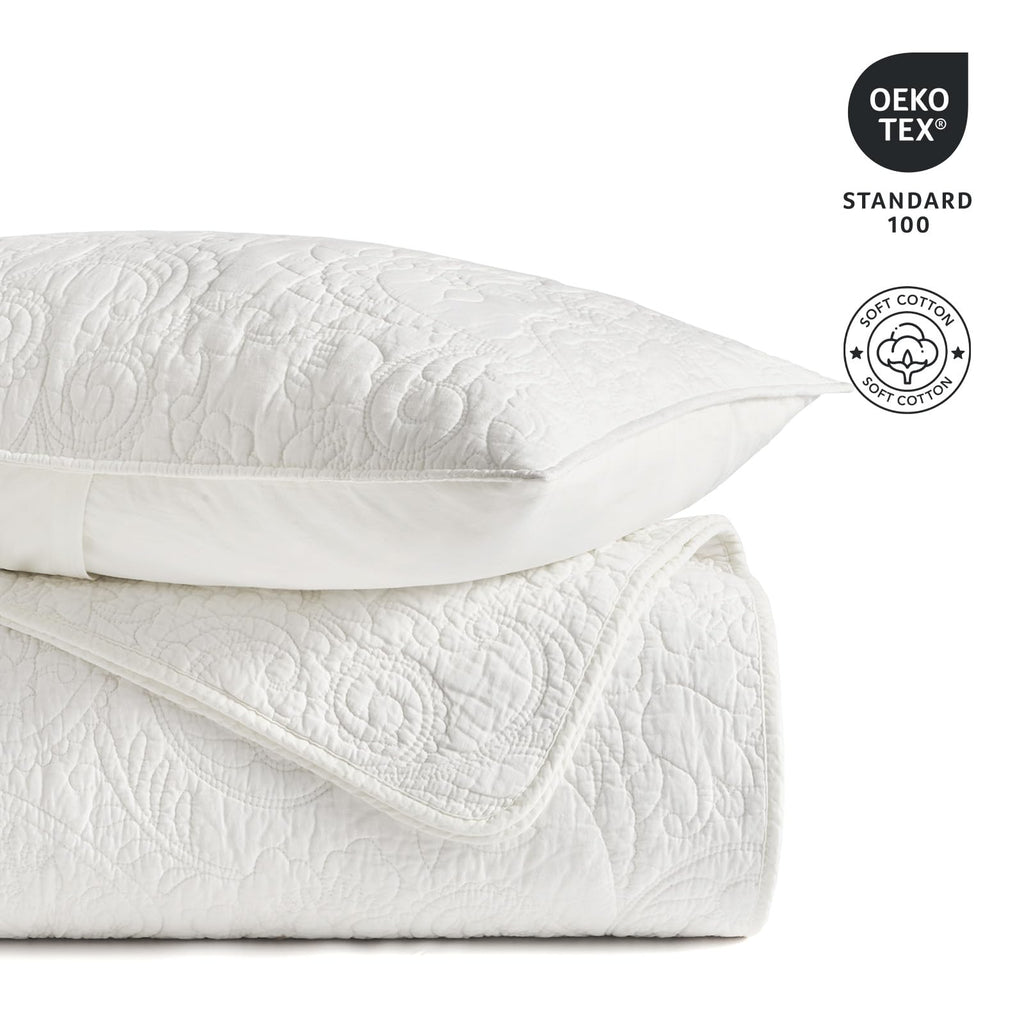 100% Cotton Paisley Quilt Set, Oversized King, Bright White