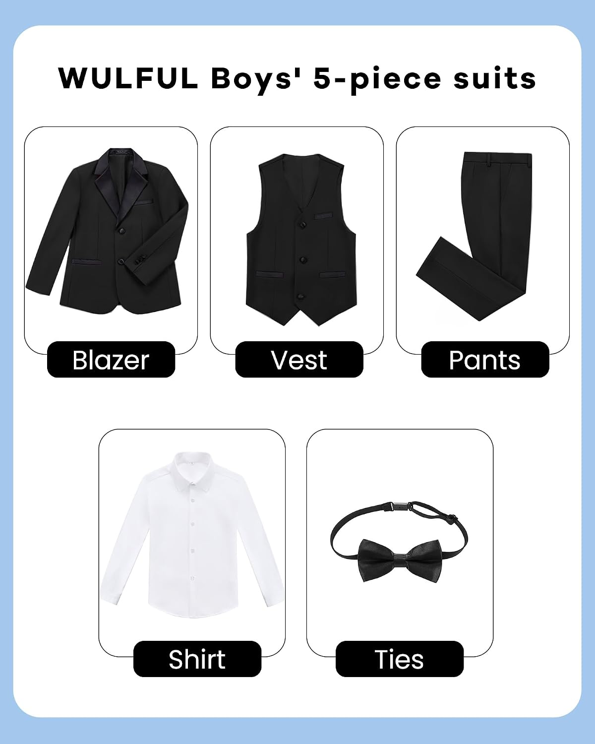 Boys Suits Piece Tuxedo Suit Set: Jacket, Pants, Shirt, Vest & Bow Tie for Kids Wedding Ring Bearer Party