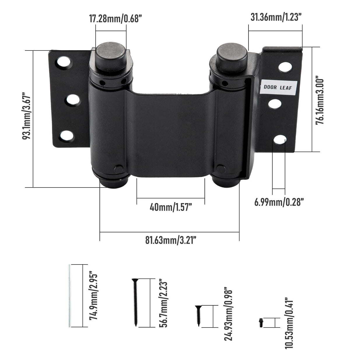 3" Double Action Spring Hinges, Self Closing Saloon Hinges, Black, 2 Pack