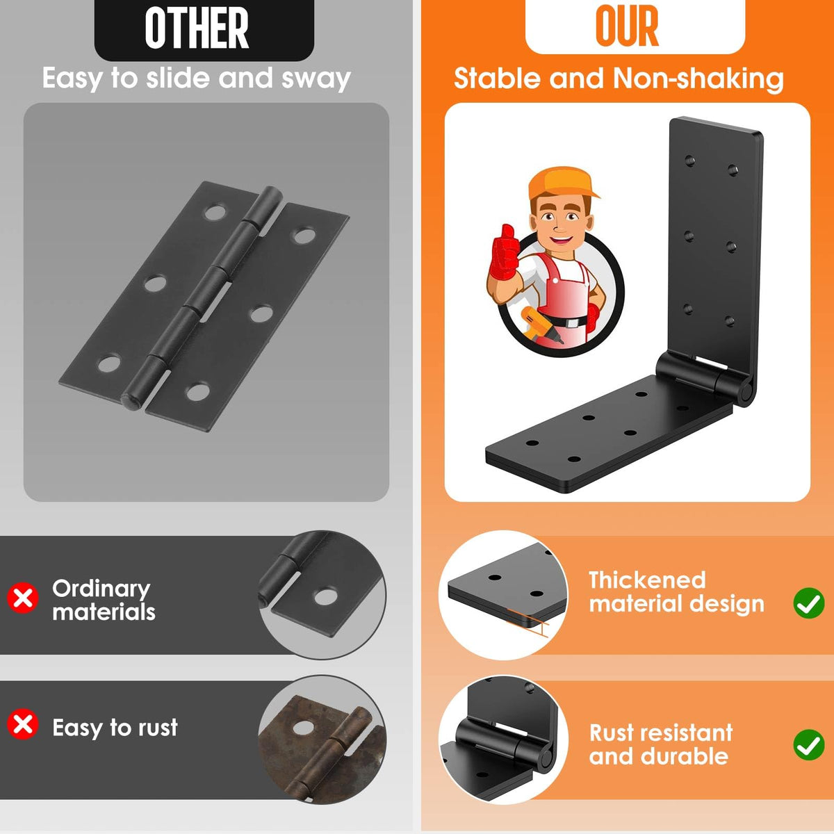 Heavy Duty Wood Door Hinges, 270° Gate Hinges for Fence Barn Doors