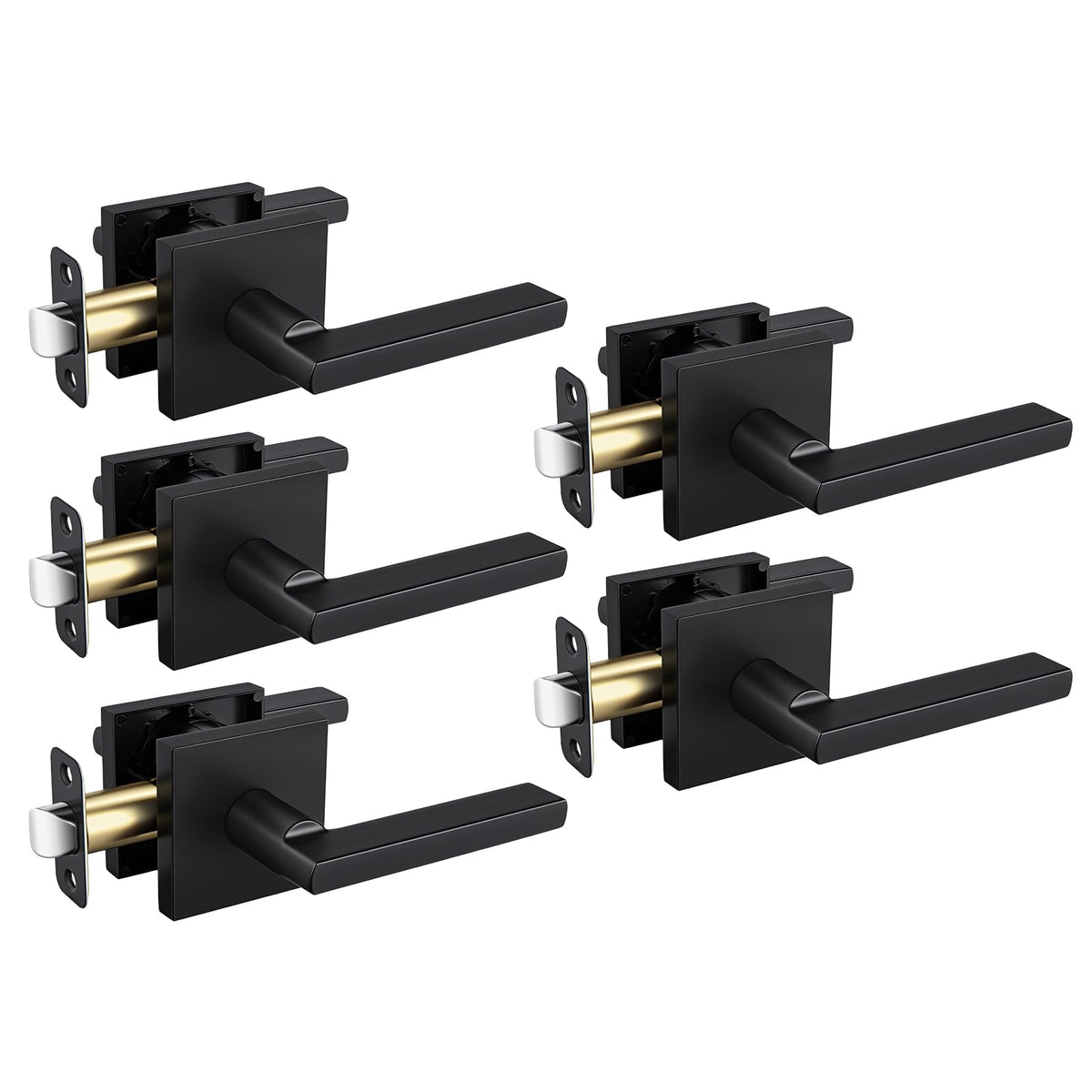 Matte Black Door Handles Passage, Closet & Hallway 5 Pack