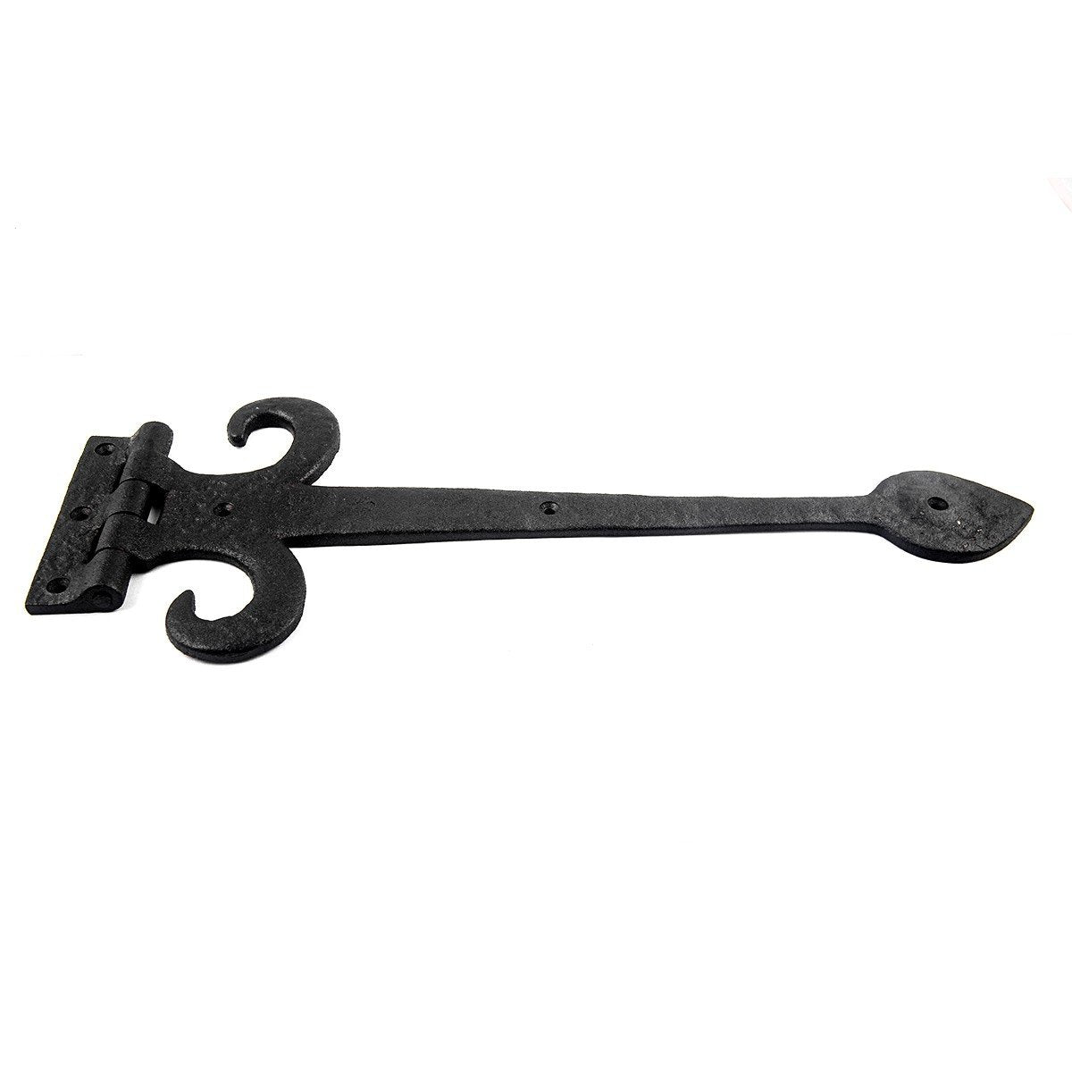 Black Wrought Iron Strap Hinge 15.5" Fleur De Lis Style Flush Mount Heavy Duty Spade Tip Strap Gate and Door Hinges