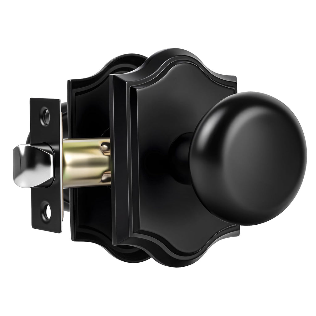 Matte Black Door Knobs Interior, Black Passage Round Door Knobs Door Handles for Hall Closet, Zinc Alloy, 1 Pack