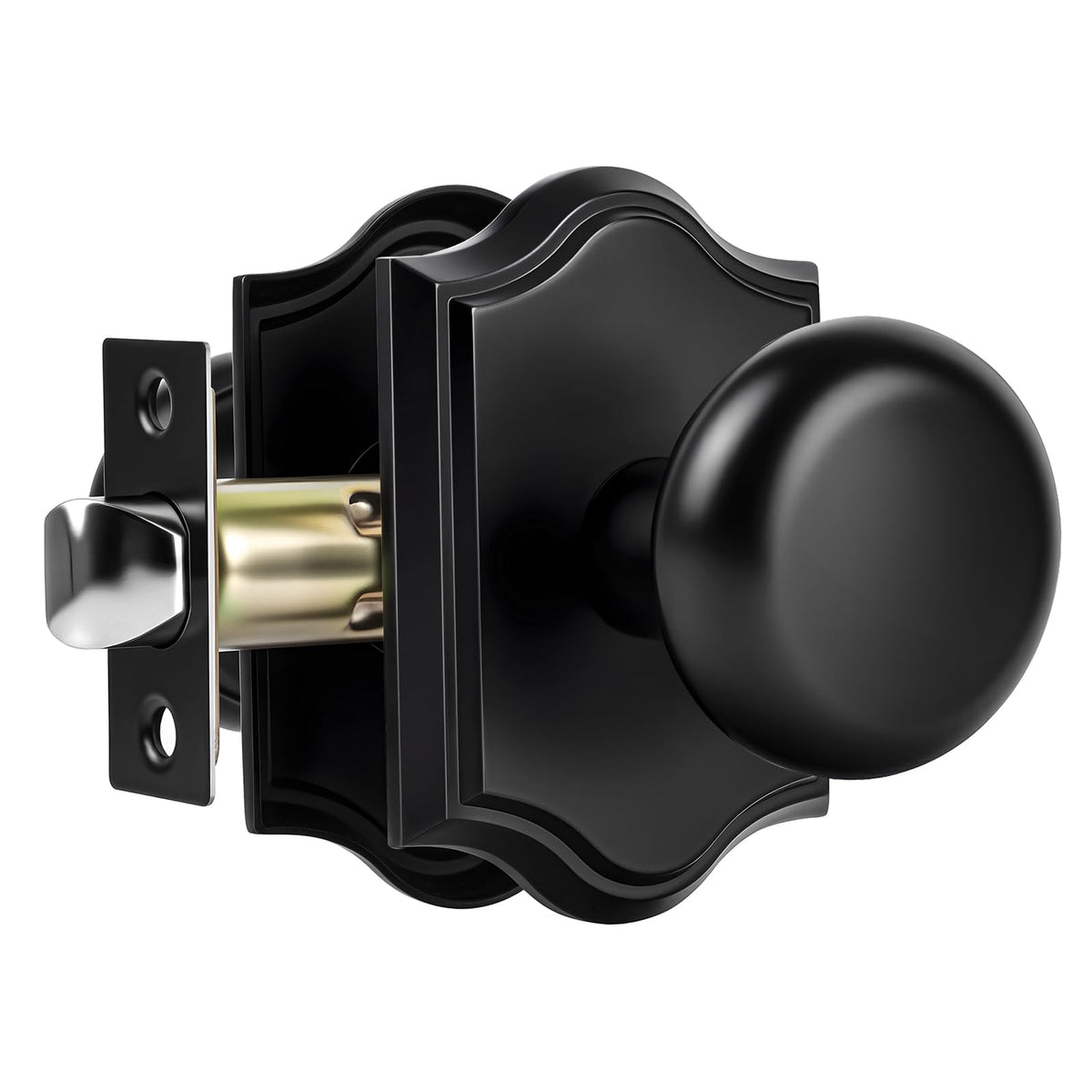 Matte Black Door Knobs Interior, Black Passage Round Door Knobs Door Handles for Hall Closet, Zinc Alloy, 1 Pack