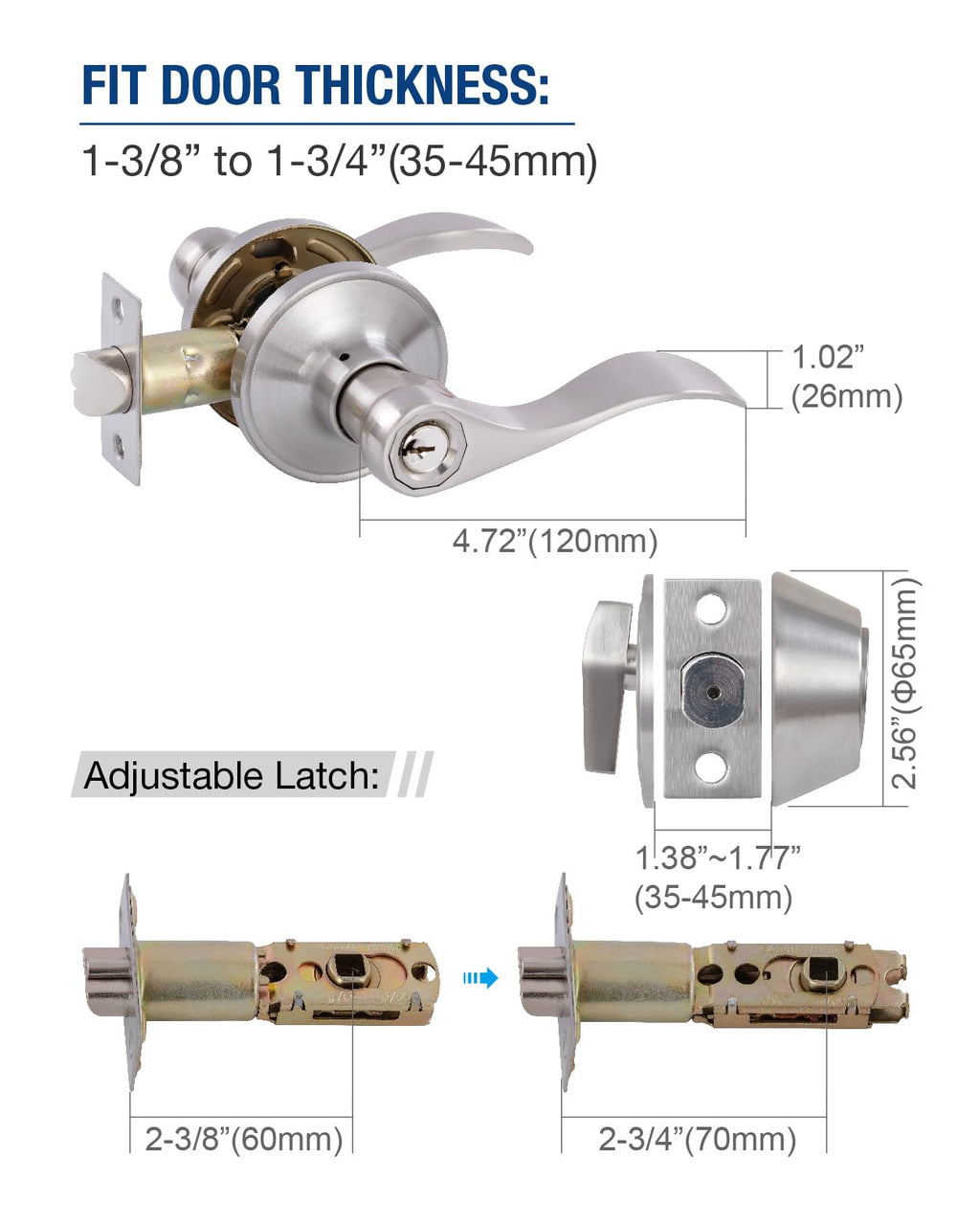 (1 Pack) Keyed Alike Front Door Lever Lockset with Single Cylinder Deadbolt Combination Set, Wave Style Lever, Front