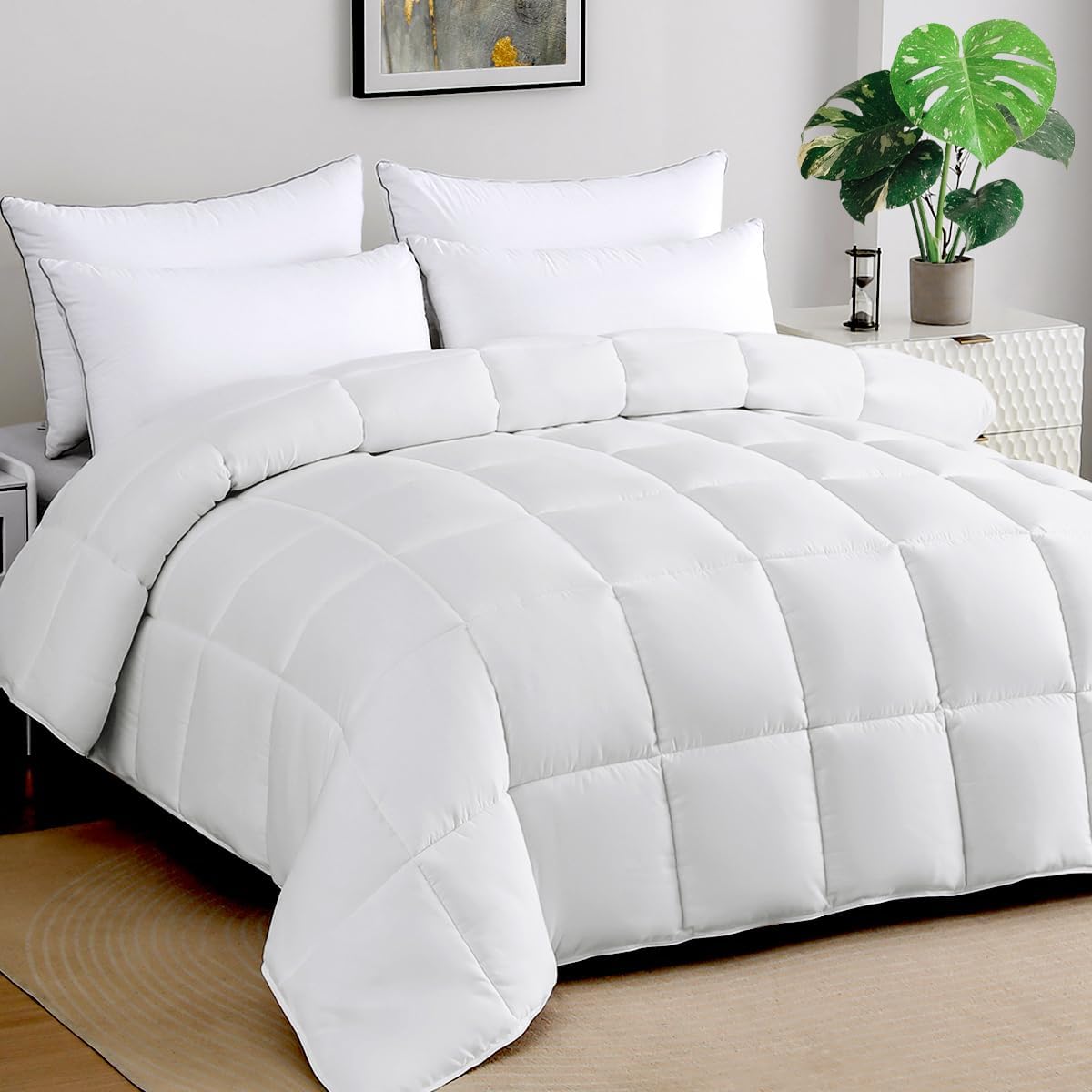 Oversized King White Comforter, 120 x 120 Quilted Down Alternative