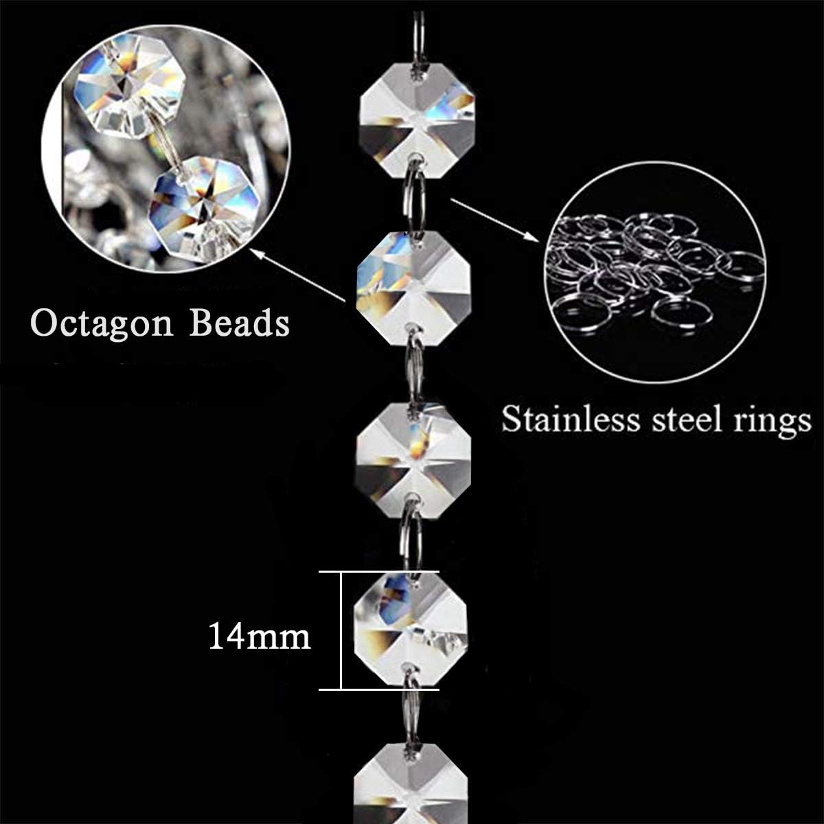 99ft Acrylic Crystal Garland Strands - Hanging Chandelier Gem Bead Chain - 14mm Clear Octagon Prism Diamond String