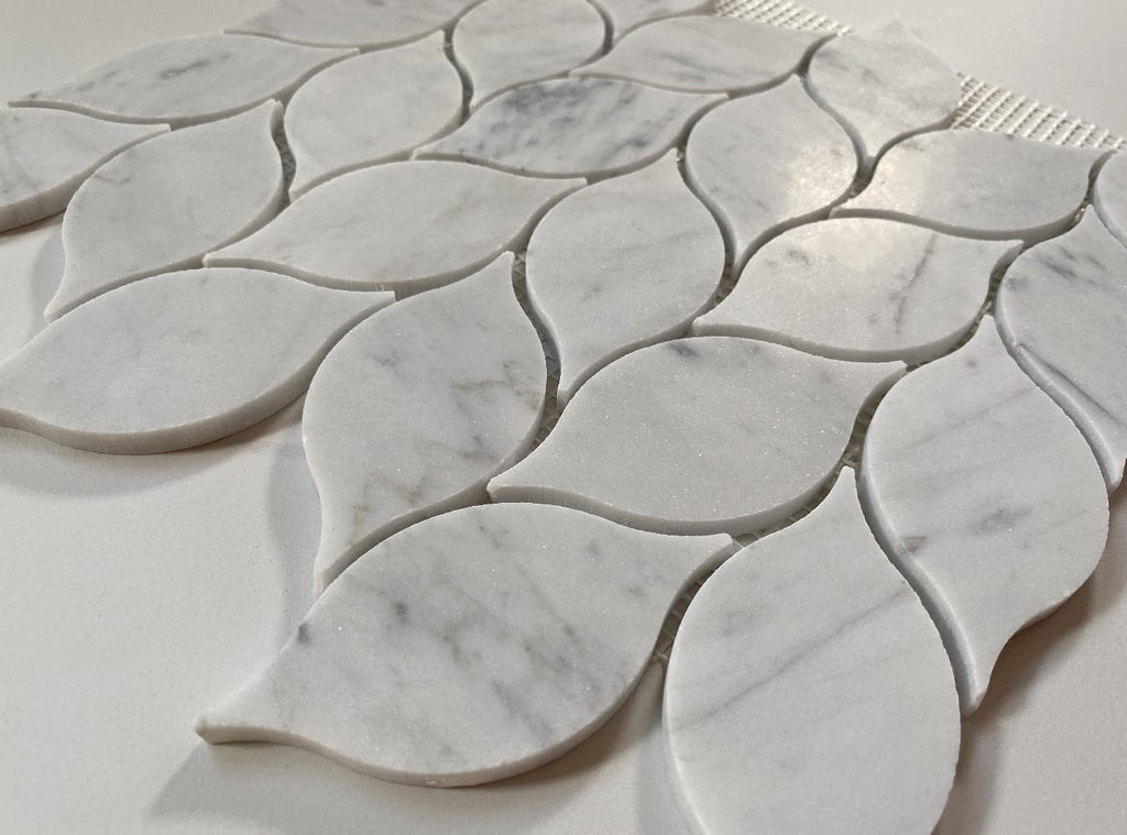 Carrara White Marble Leaf Shape Medi Mosaic Tile Honed Kitchen Bath Wall Floor Backsplash Shower (1 Sheet)