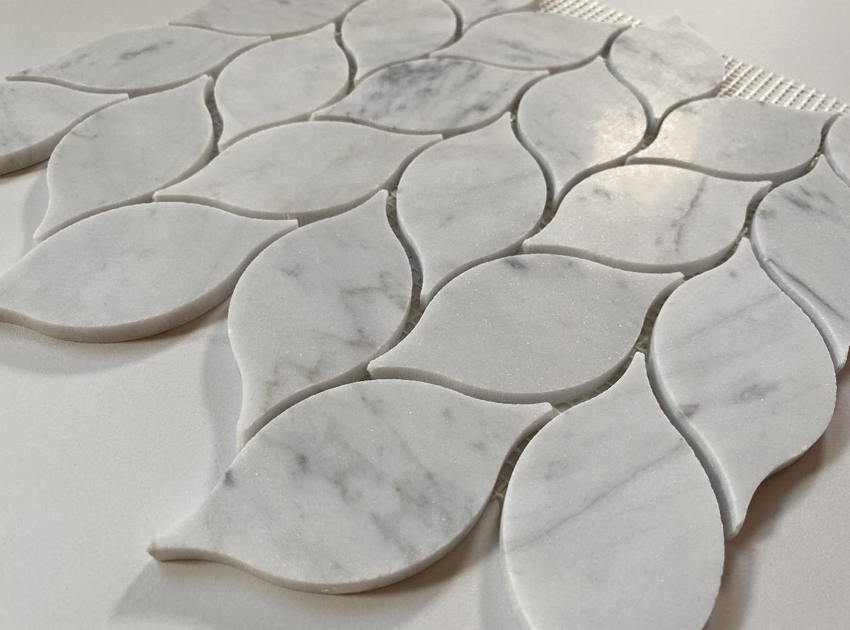 Carrara White Marble Leaf Shape Medi Mosaic Tile Honed Kitchen Bath Wall Floor Backsplash Shower (1 Sheet)
