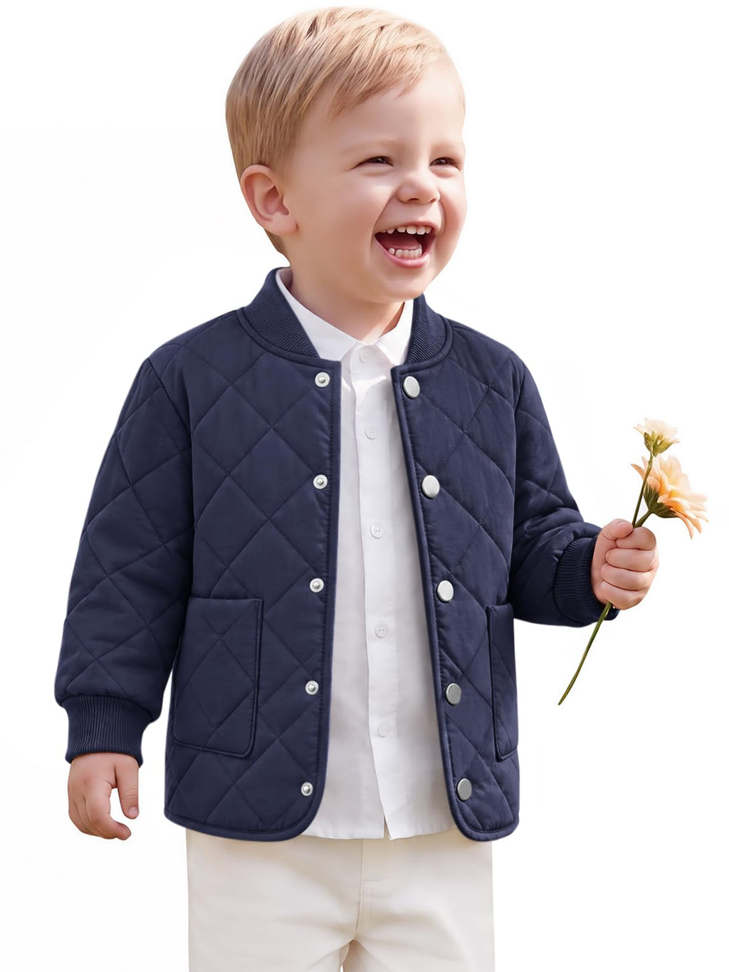 Toddler Baby Boy Quilted Bomber Puff Jacket Snap Button Coat