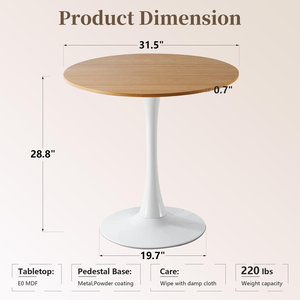 Inspired Saarinen Style 31.5" Round Dining Table, Mid-Century Tulip Table with Metal Pedestal Base, Modern Leisure Table for Small Space