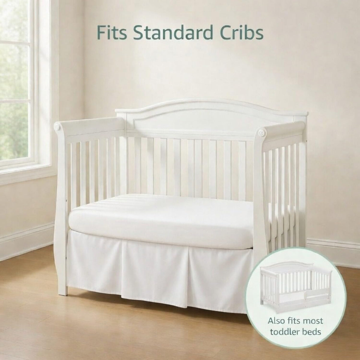 White Pleated Crib Skirt; 100% Natural Cotton Nursery Crib Bedding Skirt for Baby Boys and Girls; Crib Dust Ruffle