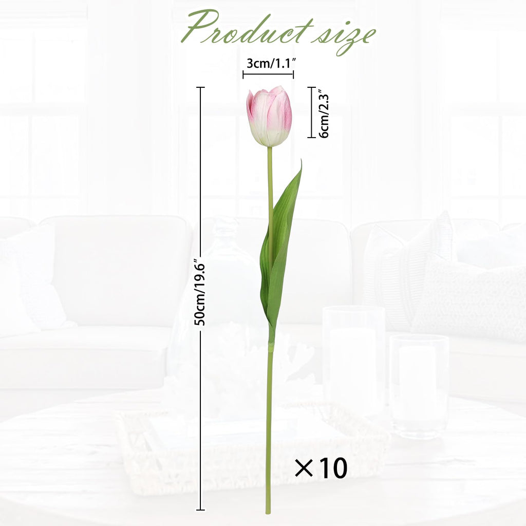 Artificial Tulips - 20" Long Stem Faux Tulips, 10PCS Real Touch Fake Pink Tulip for Vase, Farmhouse, Kitchen, Spring