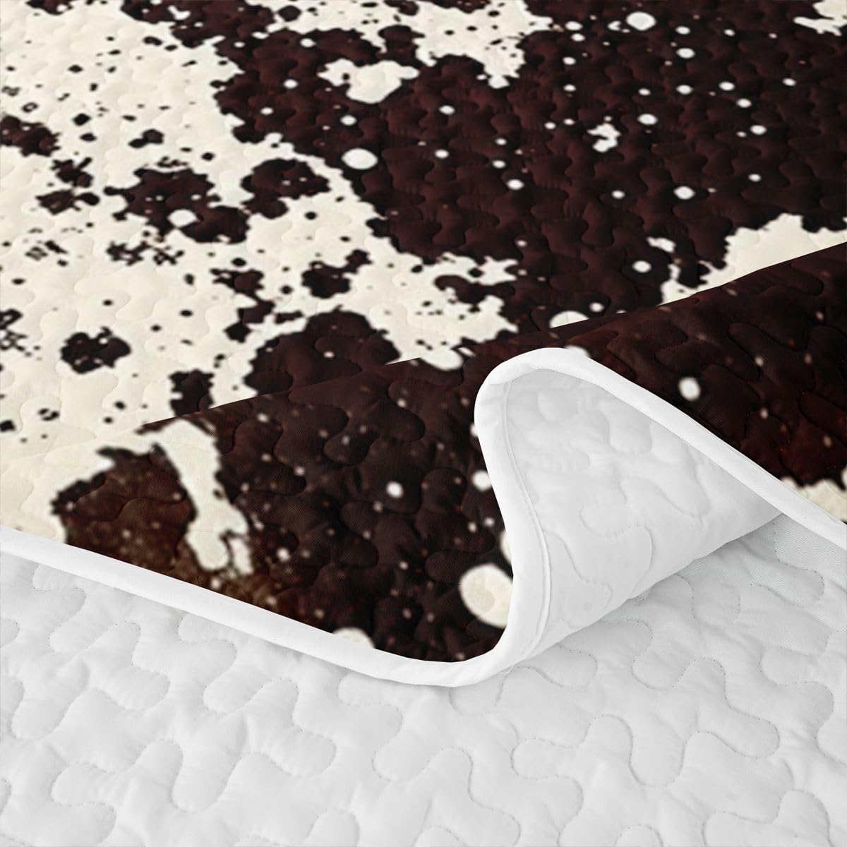 Brown Cowhide Print Quilt Bedding Set Simulated Cow Fur Print Lightweight Quilt Set Rustic Farmhouse Coverlet