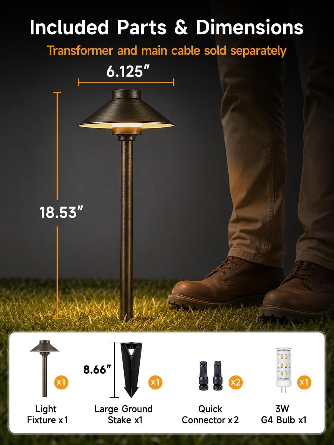 Solid Brass Low Voltage Hat-Top Path Light, Bronze, G4 2700K 6Pk
