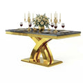 65" Black Faux Marble Dining Table with Polished Gold X-Cross Base