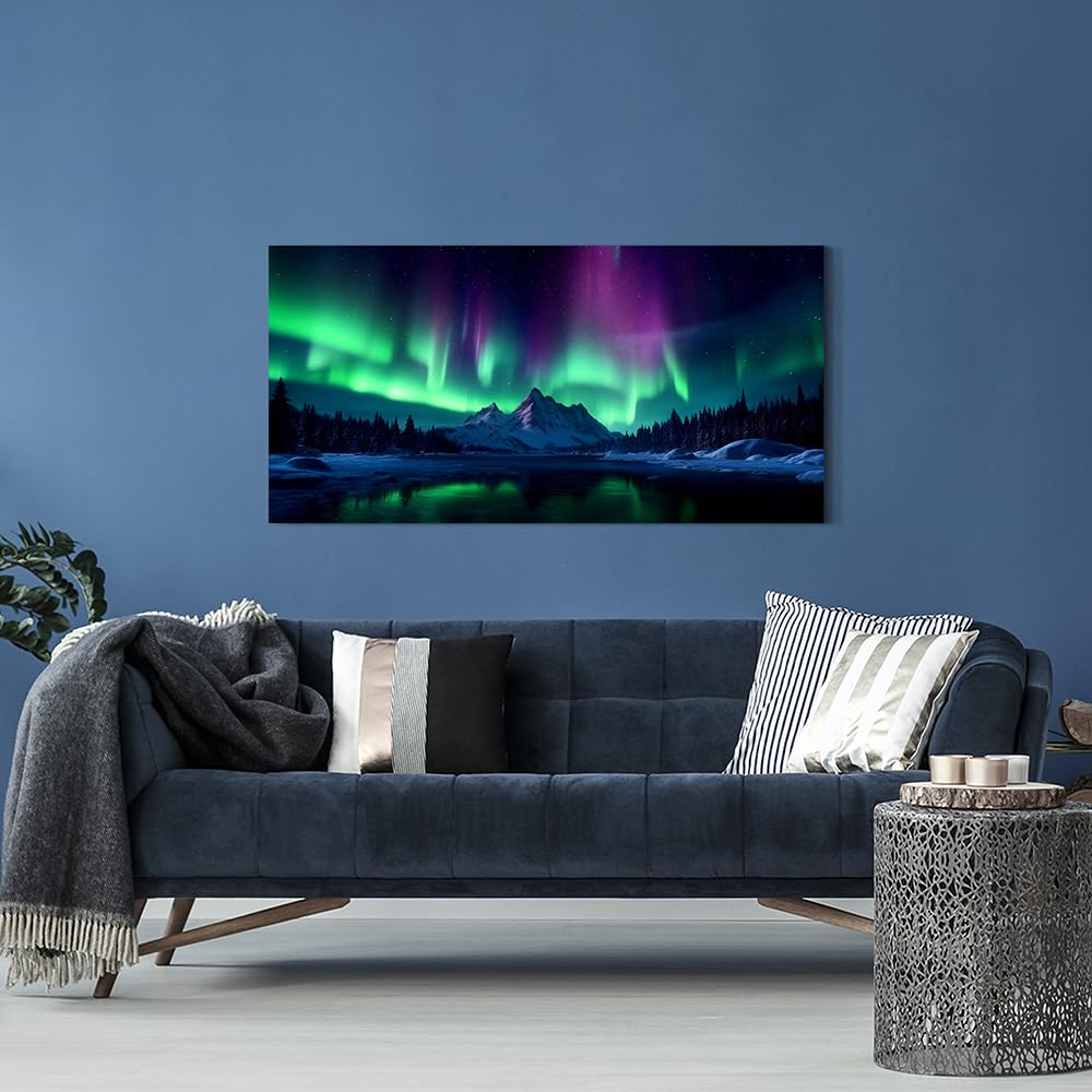 A Borealis Wall Art Canvas: Northern Lights Painting Picture Large Print Decor Artwork Bedroom Office