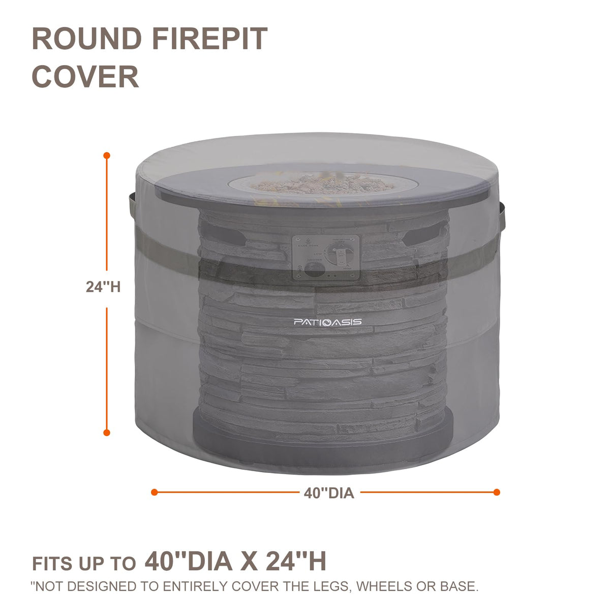 Waterproof Fire Pit Cover Round 40''d x 24''h Grey UV-Resistant Ripproof Outdoor Furniture Covers for Round Propane