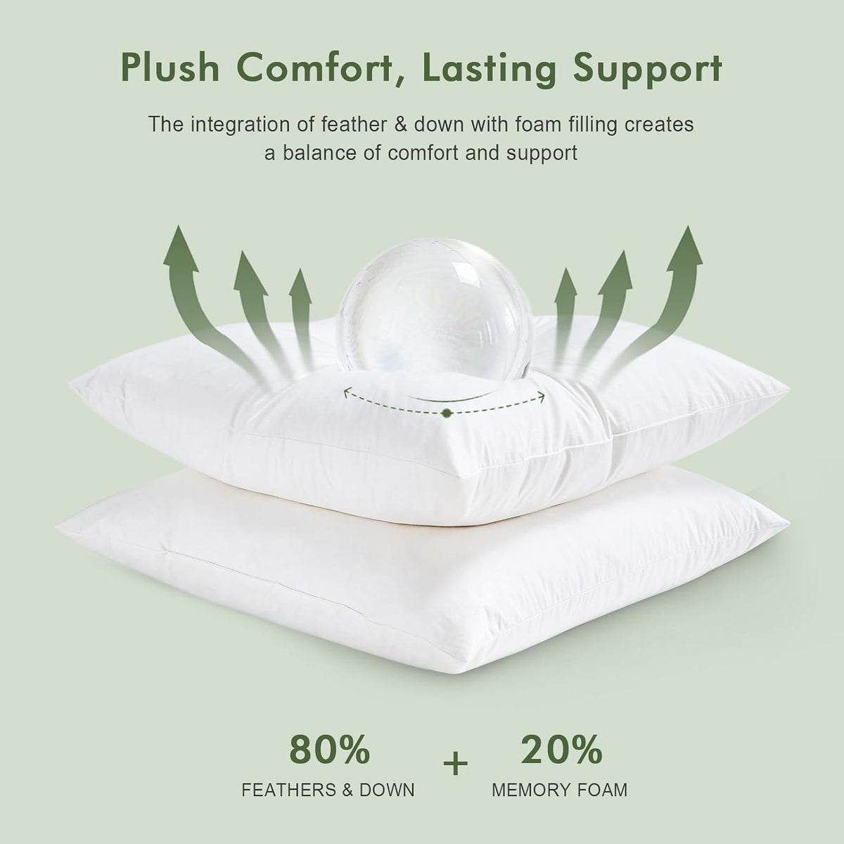Ogranic Feathers Down Pillow Inserts 22x22, White - Set of 2