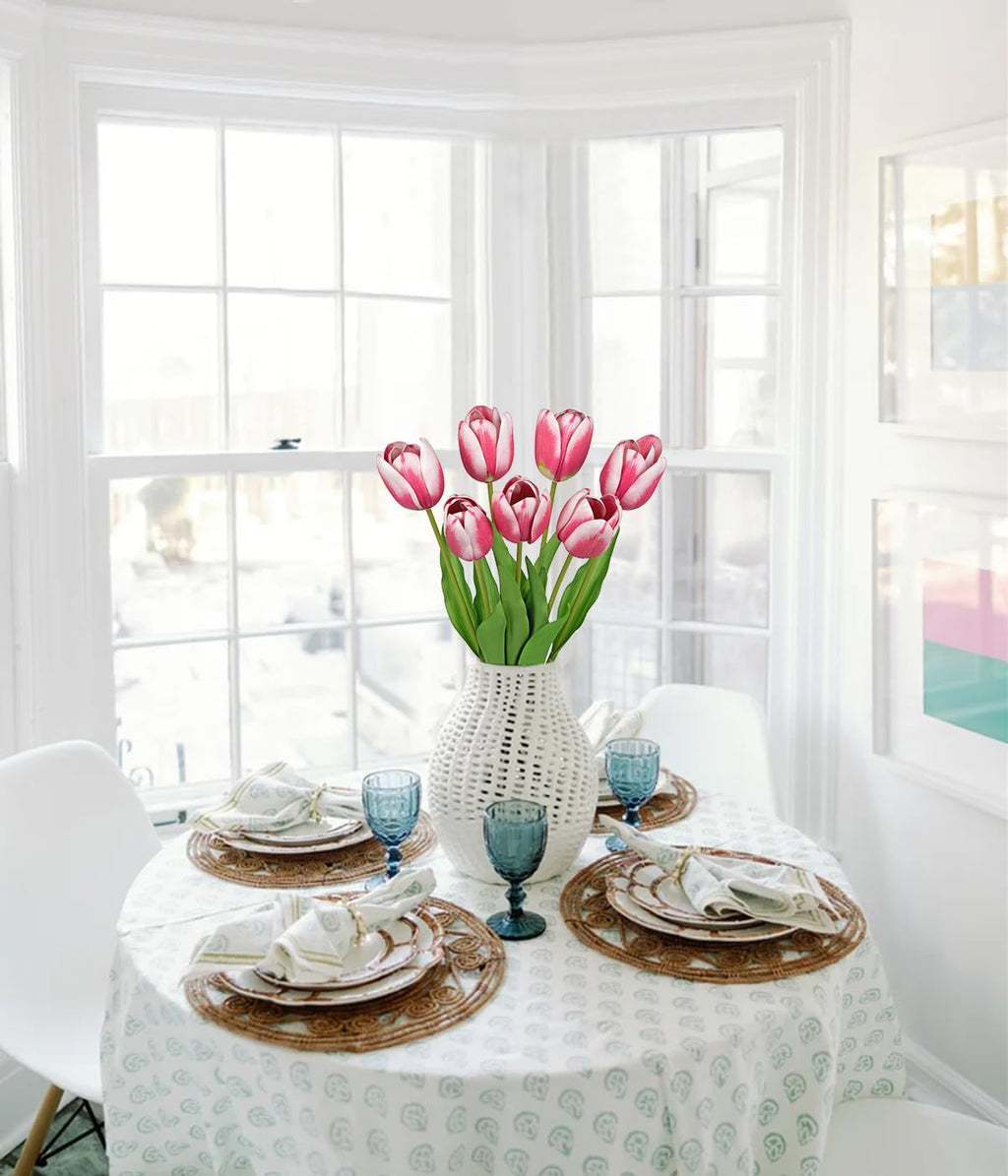 Artificial Tulips Flowers - 24" Long Stem Faux Tulips, 7PCS Real Touch Fake Red Tulip for Vase, Farmhouse, Kitchen