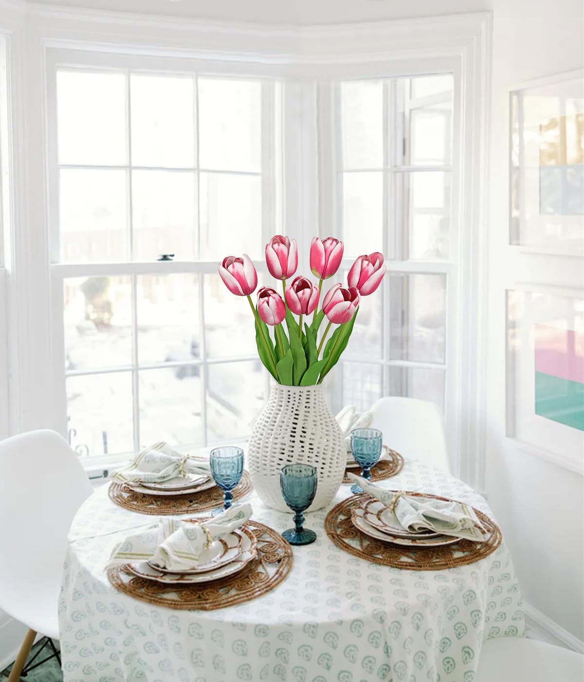 Artificial Tulips Flowers - 24" Long Stem Faux Tulips, 7PCS Real Touch Fake Red Tulip for Vase, Farmhouse, Kitchen