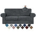 Velvet Stretch 3 Pieces Couch Cover for Sofa Washable, Dark Grey