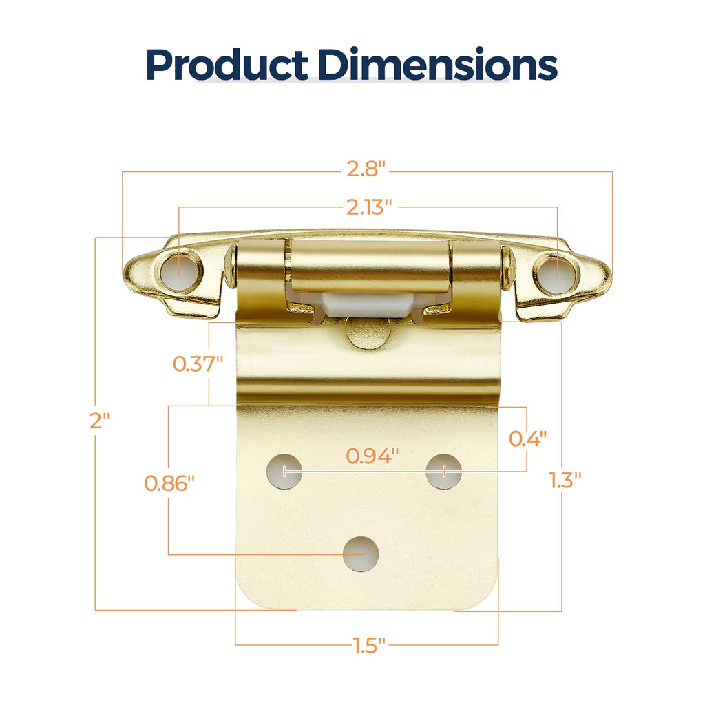 Satin Brass Gold Cabinet Hinges 3/8 Inch Inset 50 Pack(25Pairs)
