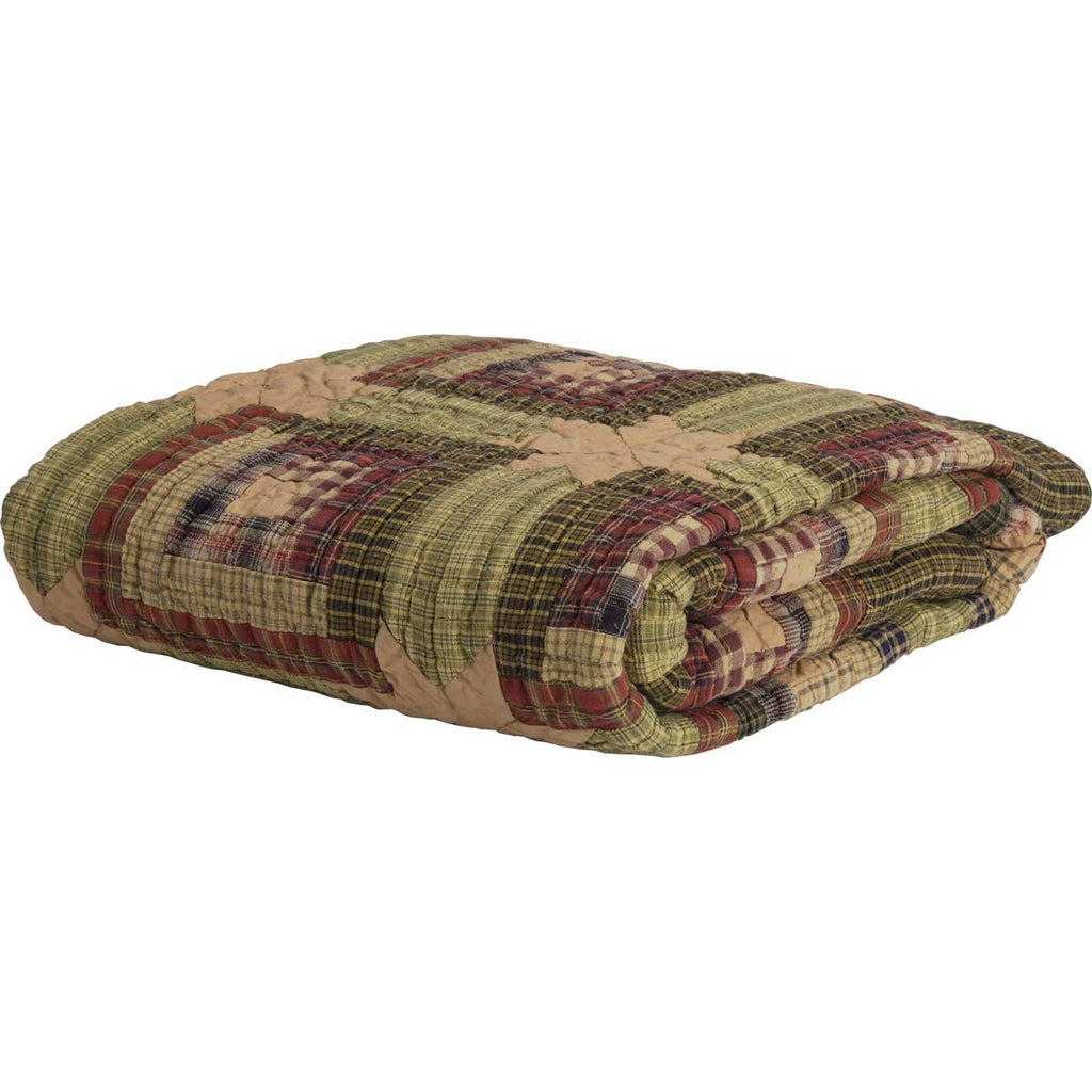 Tea Cabin Throw Quilted 60x50 Log Cabin Country Rustic Lodge Design, Moss Green and Deep Red