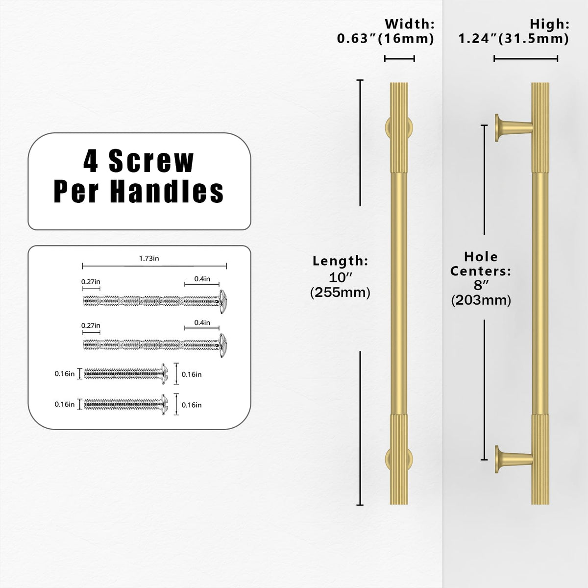 10 Pack Brushed Gold Cabinet Pulls 8 Inch(203mm) Kitchen Cabinet Handles Cabinet Hardware for Drawer Pulls