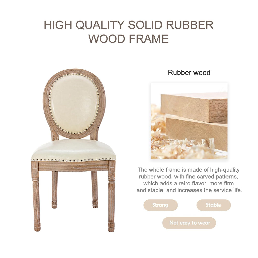 French Country Dining Chairs Set of 6, Leather Dining Chairs with Curved Backrest, Vintage French Accent Chairs
