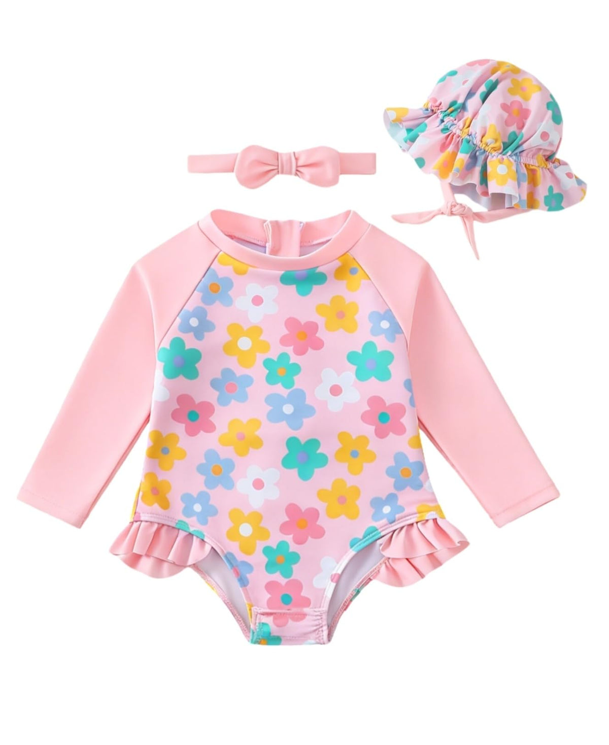 Baby Girl Swimsuit Back Zipper Bathing Suit Gifts Infant Girls Color Blocking Light Pink