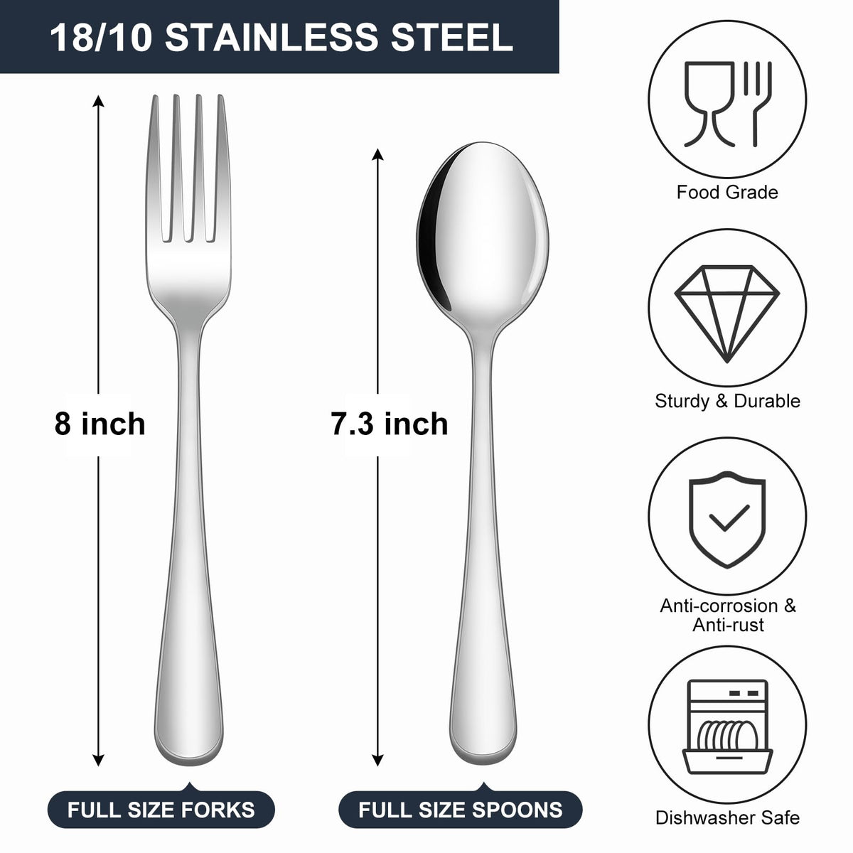 24-piece Forks and Spoons Silverware Set, Food Grade Stainless Steel Flatware Cutlery Set and Restaurant, Mirror