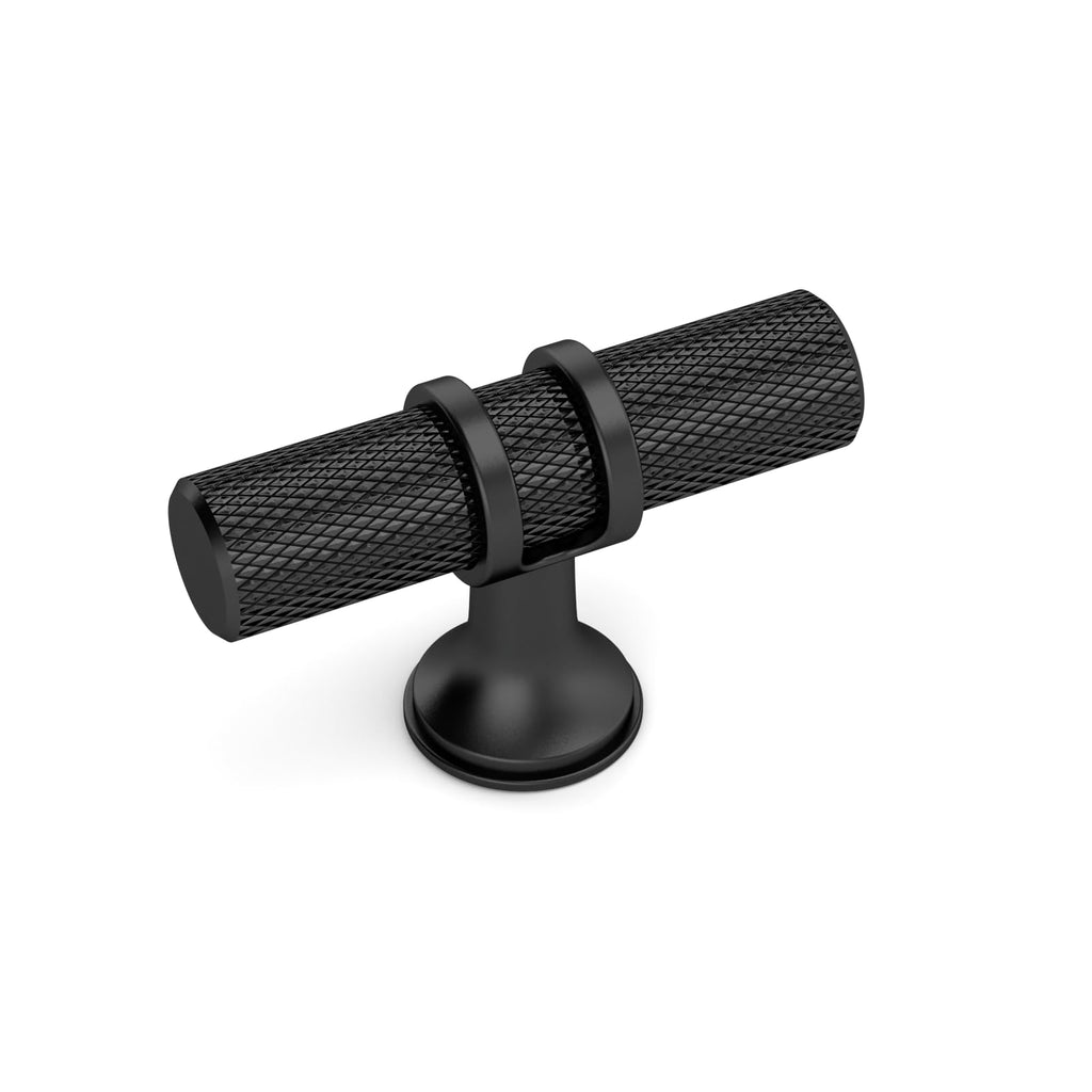 10 Pack Matte Black Cabinet Knobs 2 Inch Length Single Hole T Bar Kitchen Cabinet Knob Knurled Cabinet Pulls for