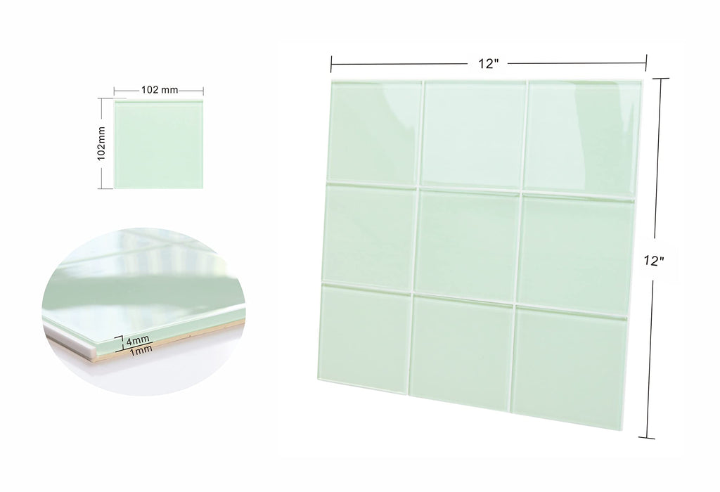Green Peel and Stick Glass Tile, Square Mosaic Wall Tiles with Frame, Stick on Glass Backsplash (5 Sheets, 12"x12")