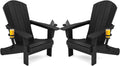 Outdoor Adirondack Chair Set of 2 with 2 Cup Holders,Foldable,Black | HDPE Composite,Waterproof,Wood Grain,Cup &