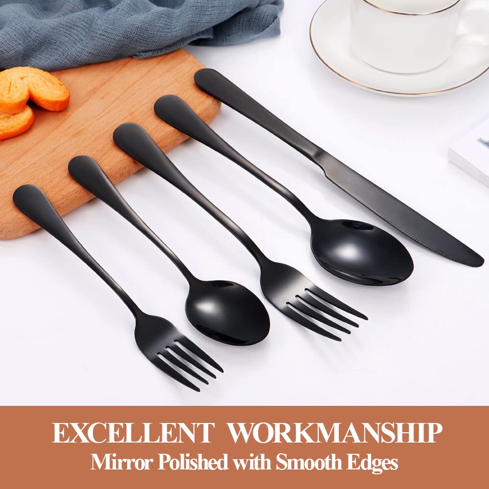 Black Silverware Set,30-Piece Stainless Steel Flatware Set for 6
