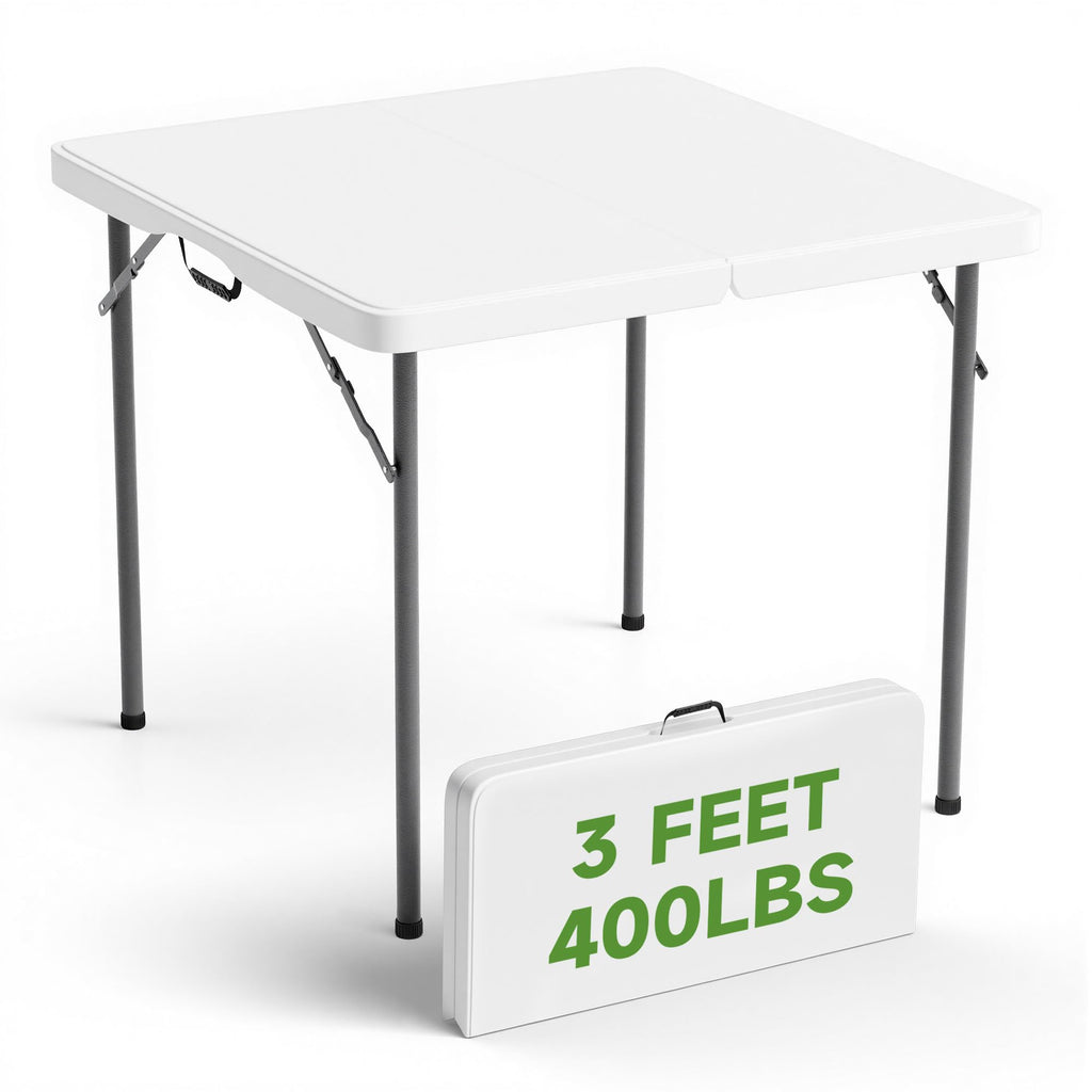 3 ft Square Folding Card Table, Portable Folding Table with Carrying Handle, Heavy Duty 400 lbs Capacity, Ideal for