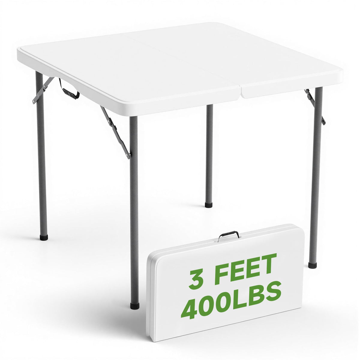 3 ft Square Folding Card Table, Portable Folding Table with Carrying Handle, Heavy Duty 400 lbs Capacity, Ideal for