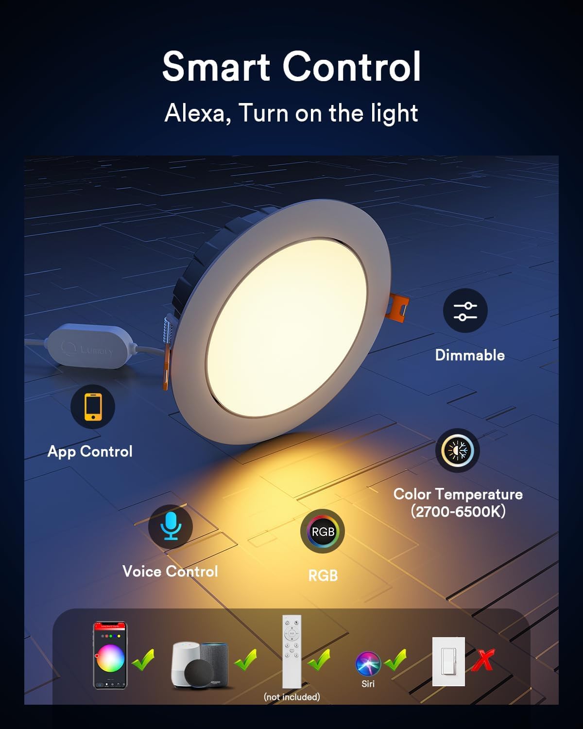 Smart Gimbal Recessed Lighting 4'', RGBWW WiFi Ceiling Can Light