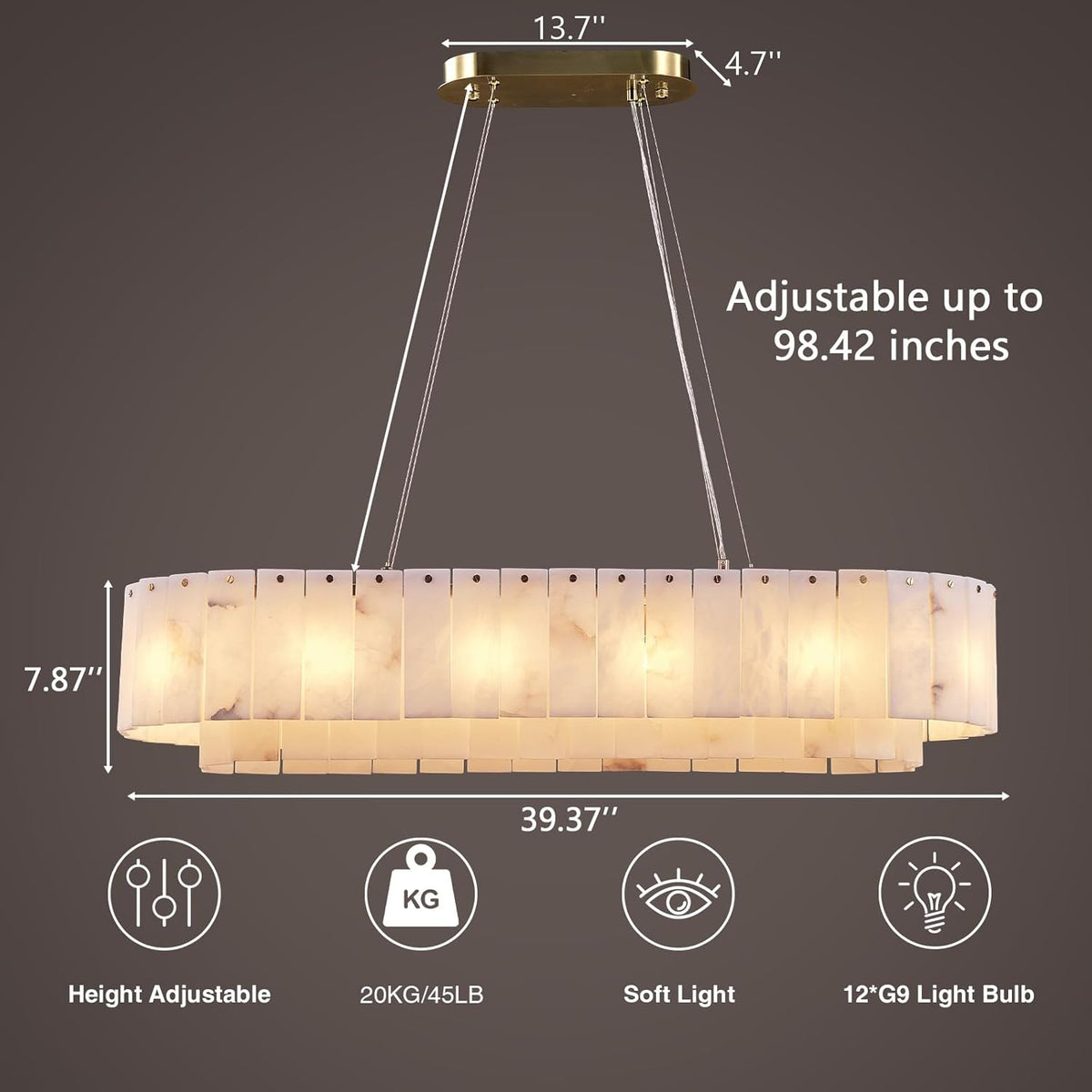 39" Gold Large Modern Rectangular Chandelier