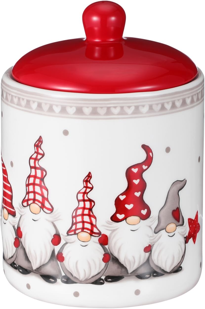 Gnome Cookie Jar 5 X 7 Inch Christmas Cookie Jars with Lids Ceramic Gnome Canister Tabletop Candy Dish Airtight Food