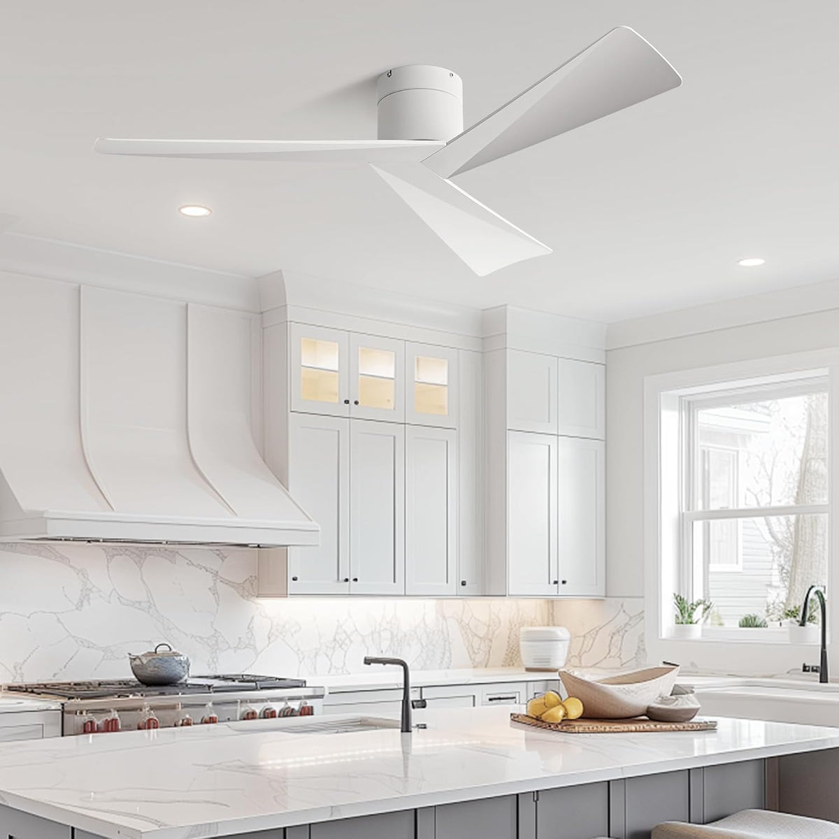 52" White Ceiling Fan with Remote, No Light