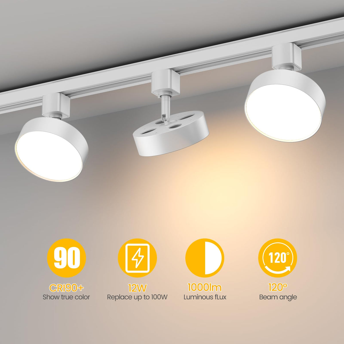 Diffuse LED Track Lighting Heads H Type, 12W 3000K, 6 Pack White